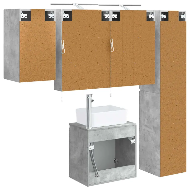 Vonios spintos komplektas 5 pcs Betono pilka 50 x 14,5 x 70 cm