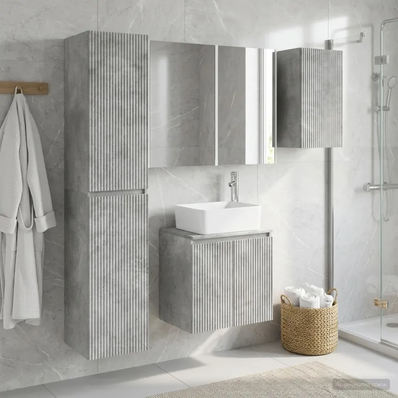 Vonios spintos komplektas 5 pcs Betono pilka 53 x 15,5 x 70 cm