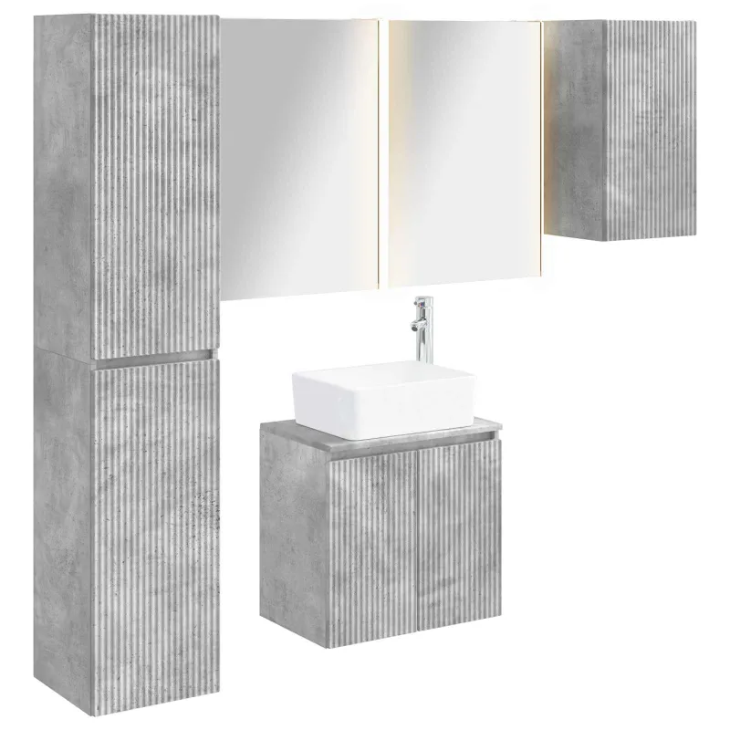 Vonios spintos komplektas 5 pcs Betono pilka 53 x 15,5 x 70 cm