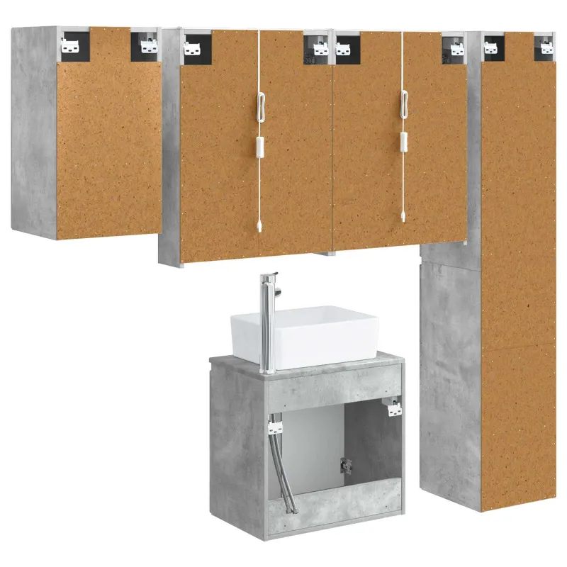 Vonios spintos komplektas 5 pcs Betono pilka 53 x 15,5 x 70 cm