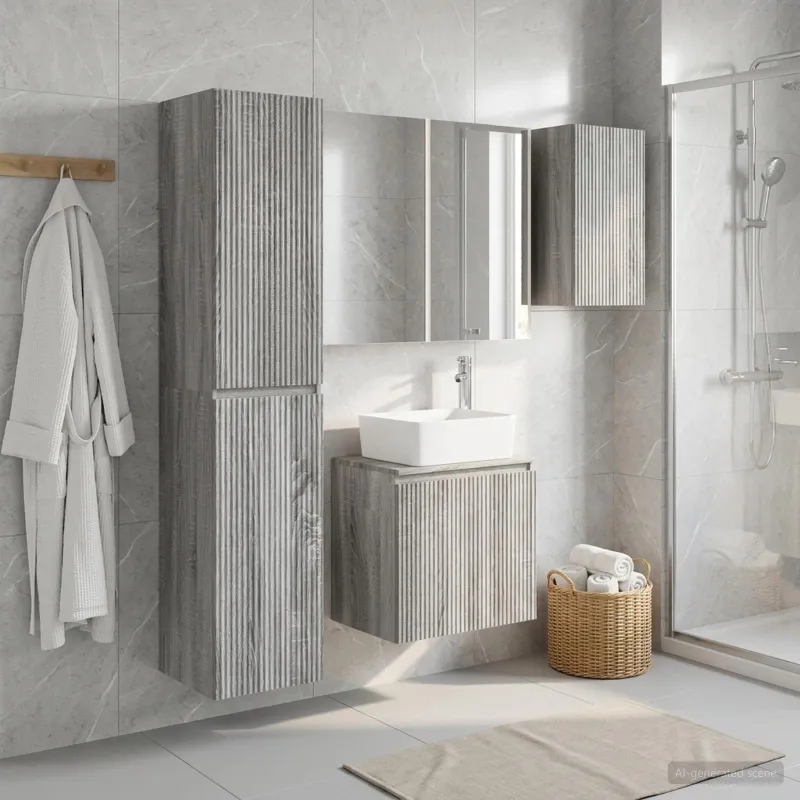 Vonios spintos komplektas 5 pcs Pilka Sonoma 53 x 15,5 x 70 cm