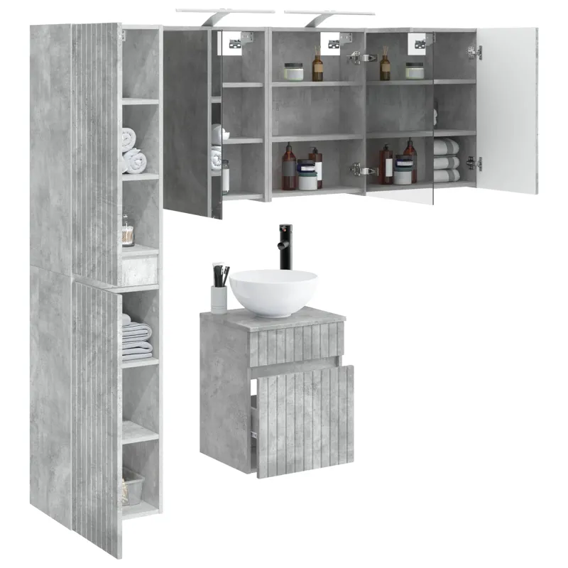 Vonios spintos komplektas 5 pcs Betono pilka 43 x 16 x 62,5 cm