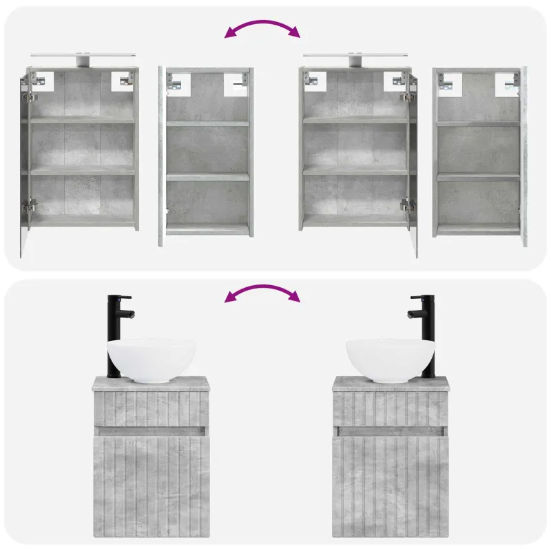 Vonios spintos komplektas 5 pcs Betono pilka 43 x 16 x 62,5 cm