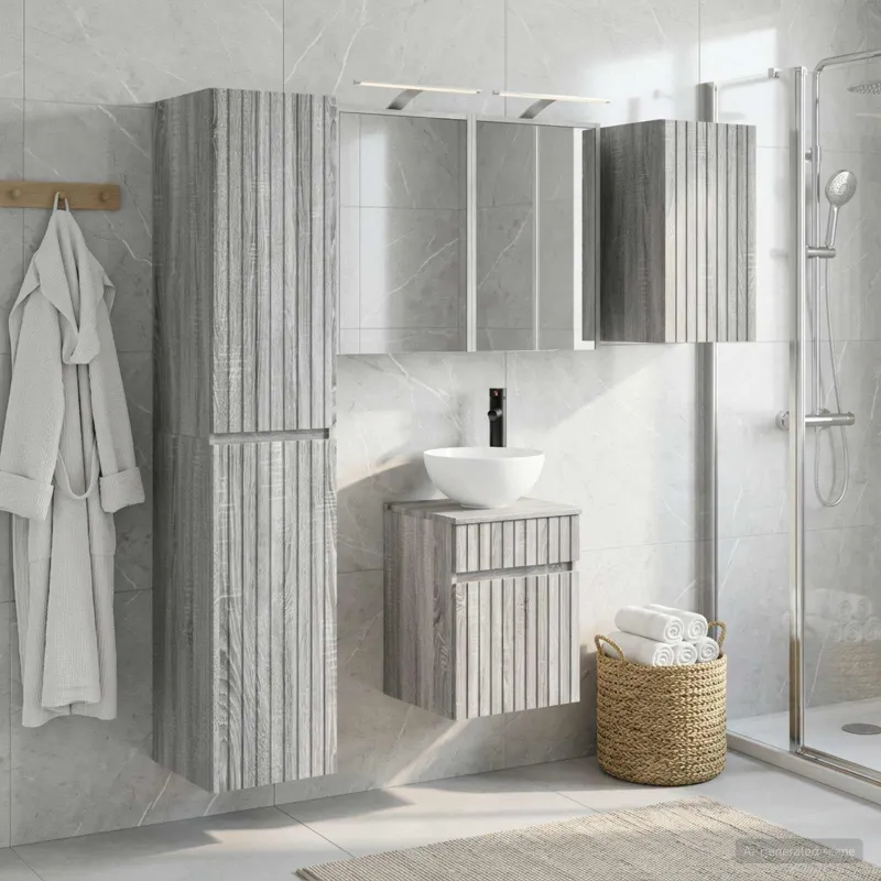 Vonios spintos komplektas 5 pcs Pilka Sonoma 43 x 16 x 62,5 cm