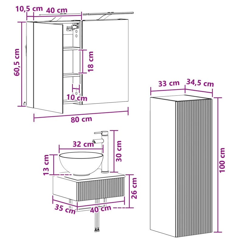 Vonios spintos komplektas 4 pcs Sonoma ąžuolas