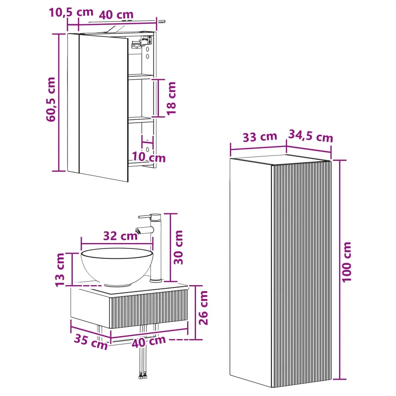 Vonios spintos komplektas 4 pcs Artisano ąžuolo