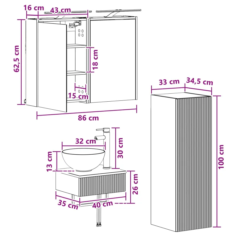 Vonios spintos komplektas 4 pcs Sonoma ąžuolas