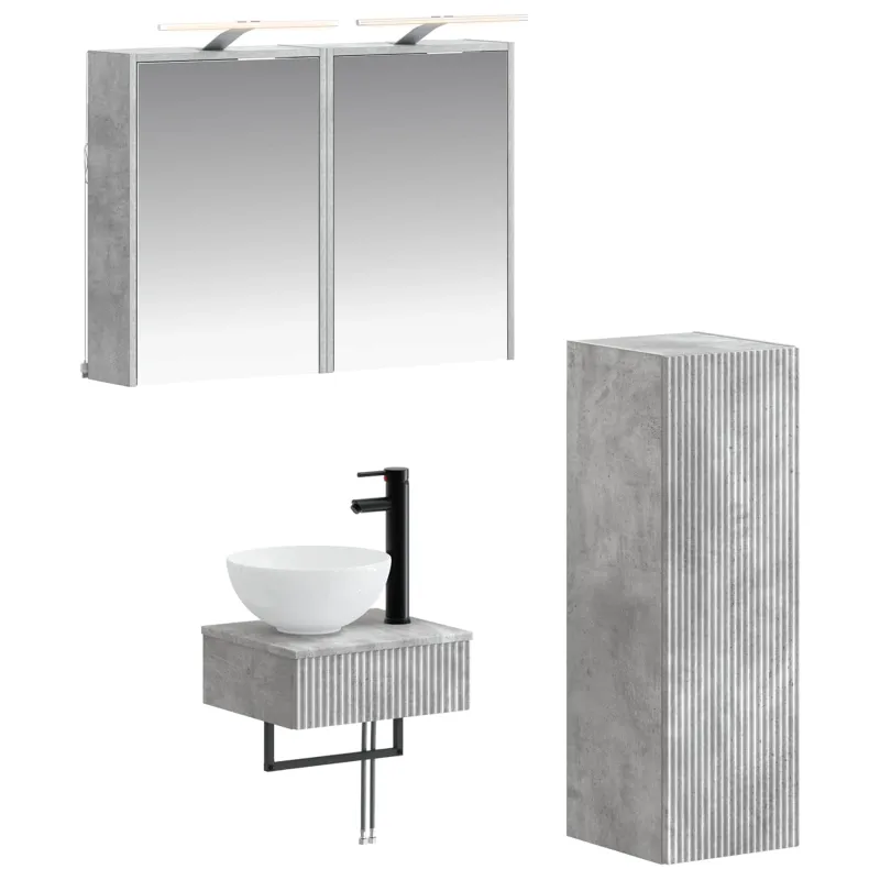 Vonios spintos komplektas 4 pcs Betono pilka 43 x 16 x 62,5 cm