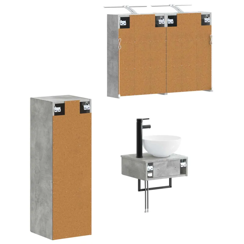 Vonios spintos komplektas 4 pcs Betono pilka 43 x 16 x 62,5 cm