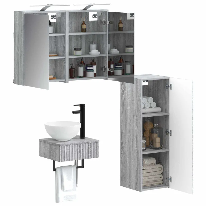 Vonios spintos komplektas 4 pcs Pilka Sonoma 43 x 16 x 62,5 cm