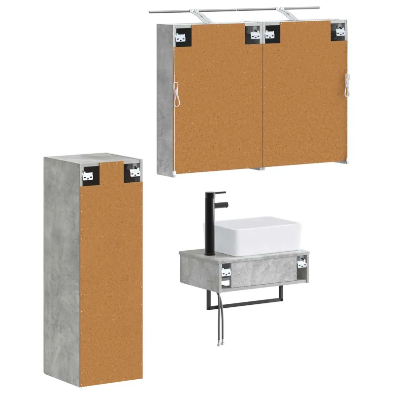 Vonios spintos komplektas 4 pcs Betono pilka 50 x 14,5 x 70 cm