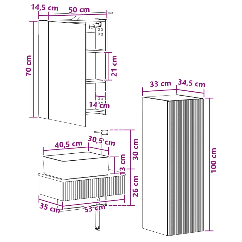 Vonios spintos komplektas 4 pcs Artisano ąžuolo