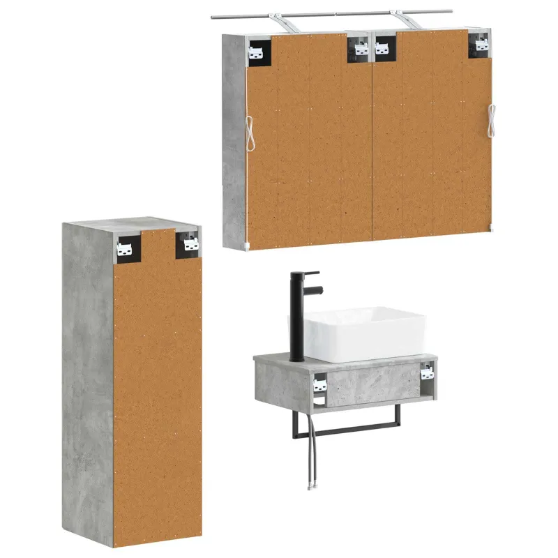 Vonios spintos komplektas 4 pcs Betono pilka 50 x 14,5 x 70 cm