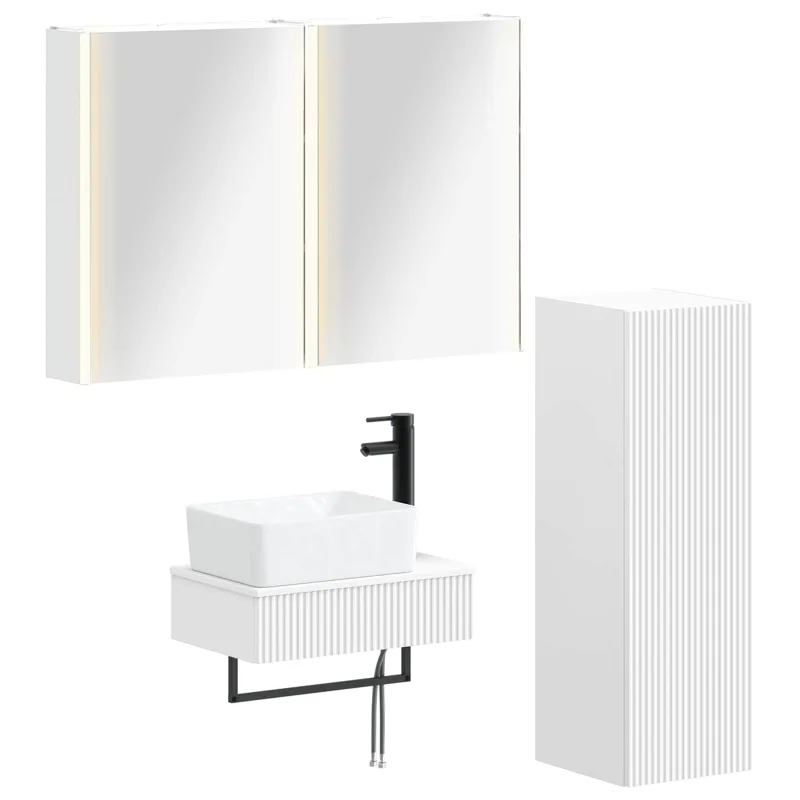 Vonios baldų rinkinys 4 pcs Balta Apdirbta mediena ir stiklas