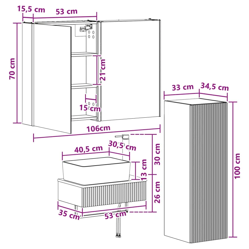 Vonios baldų rinkinys 4 pcs Betono pilka