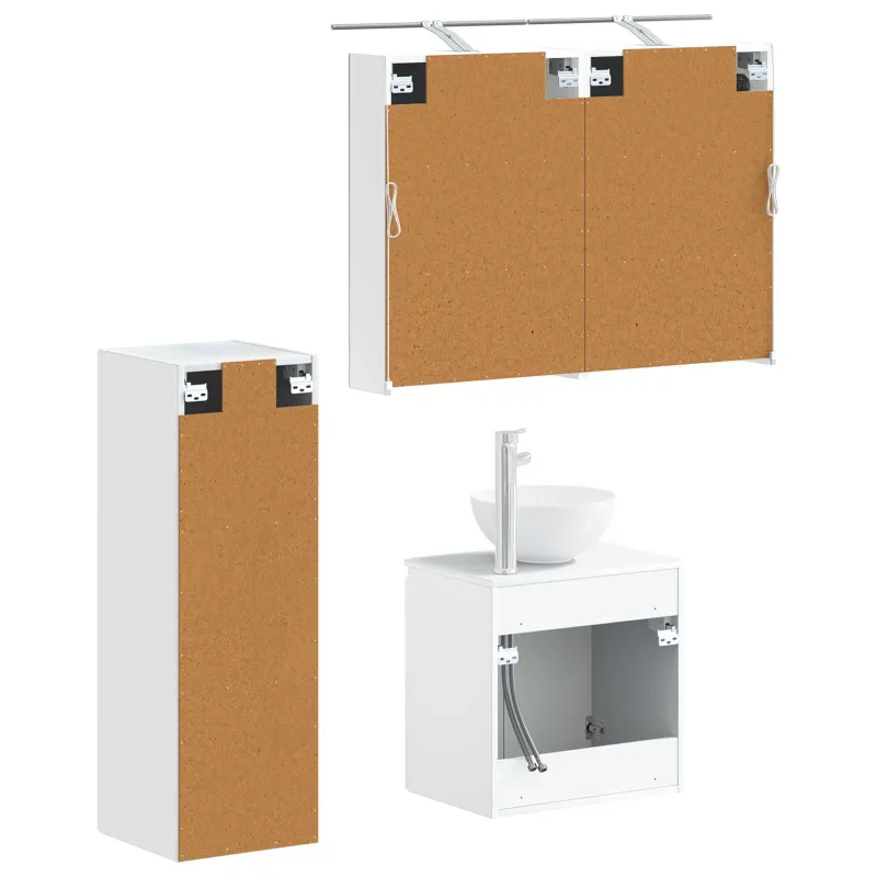 Vonios baldų rinkinys 4 pcs Balta Apdirbta mediena ir stiklas