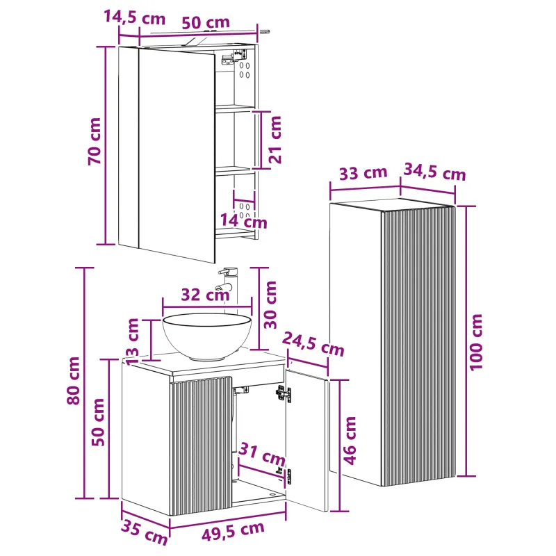 Vonios baldų rinkinys 4 pcs Sendintos medienos