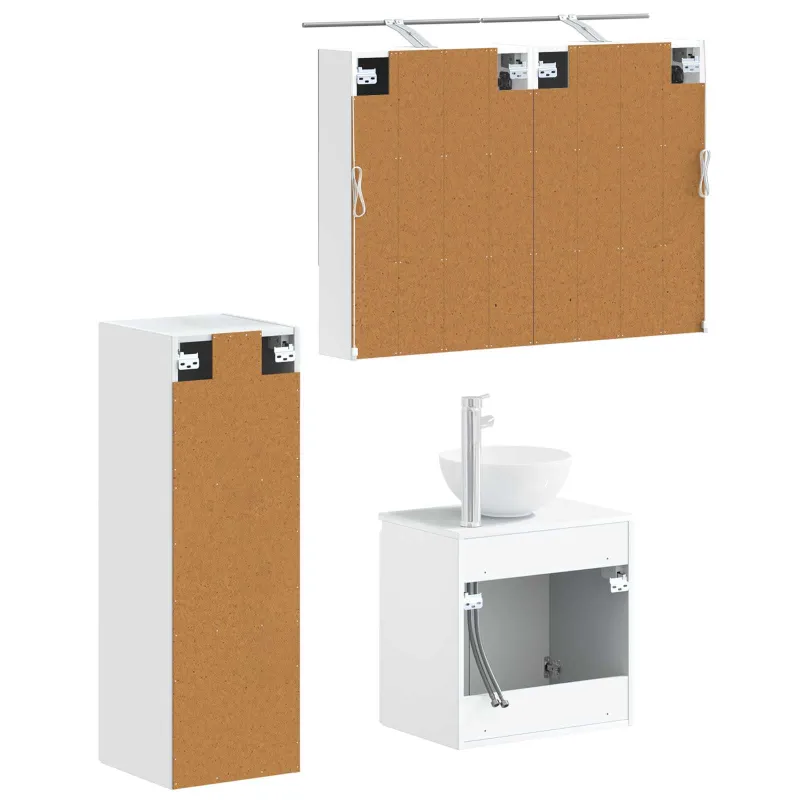 Vonios baldų rinkinys 4 pcs Balta Apdirbta mediena ir stiklas