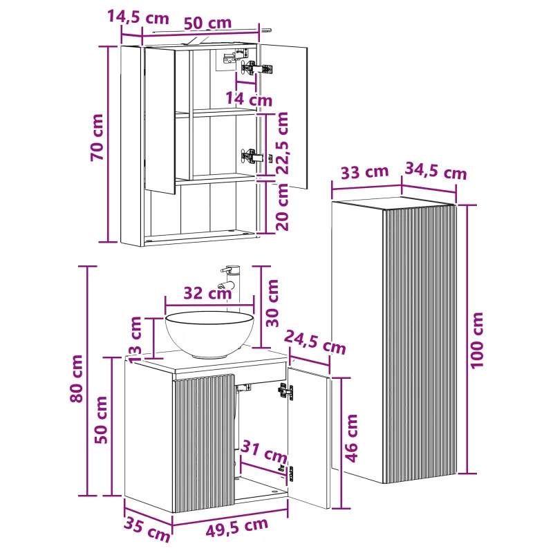 Vonios baldų rinkinys 4 pcs Artisano ąžuolo