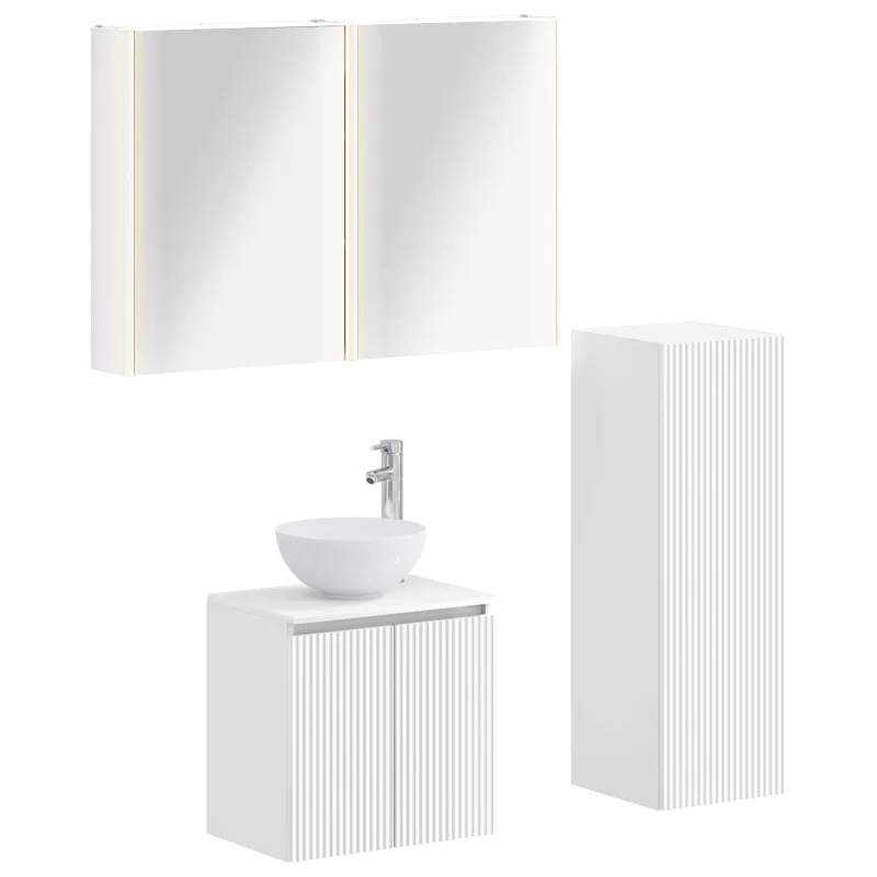 Vonios baldų rinkinys 4 pcs Balta Apdirbta mediena ir stiklas
