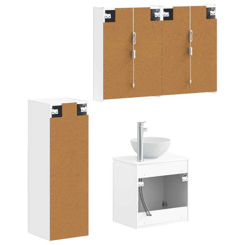Vonios baldų rinkinys 4 pcs Balta Apdirbta mediena ir stiklas