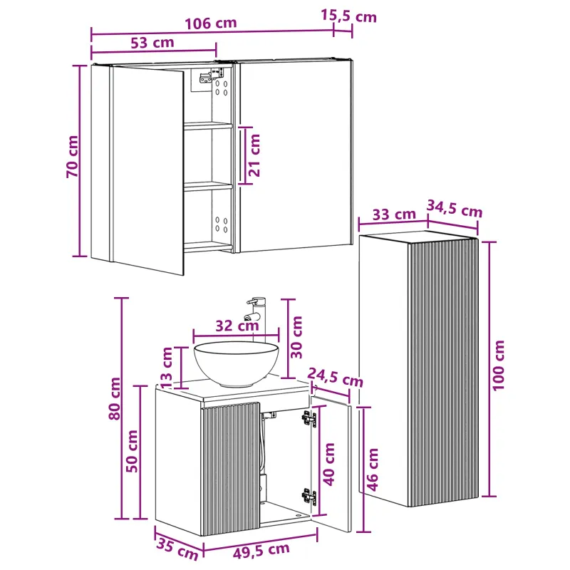 Vonios baldų rinkinys 4 pcs Dūminio ąžuolo