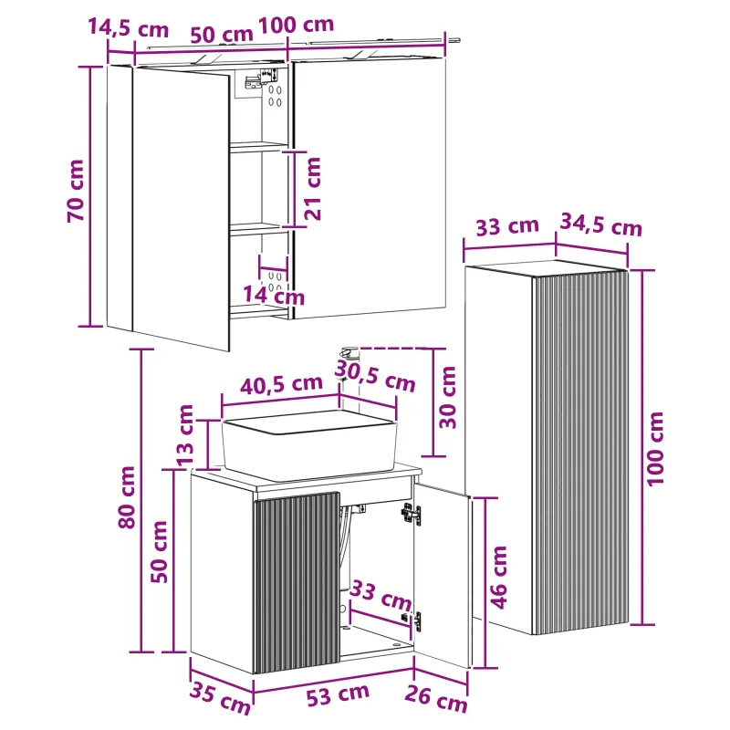 Vonios baldų rinkinys 4 pcs Artisano ąžuolo