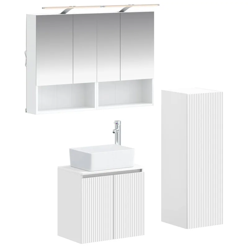 Vonios baldų rinkinys 4 pcs Balta Apdirbta mediena ir stiklas