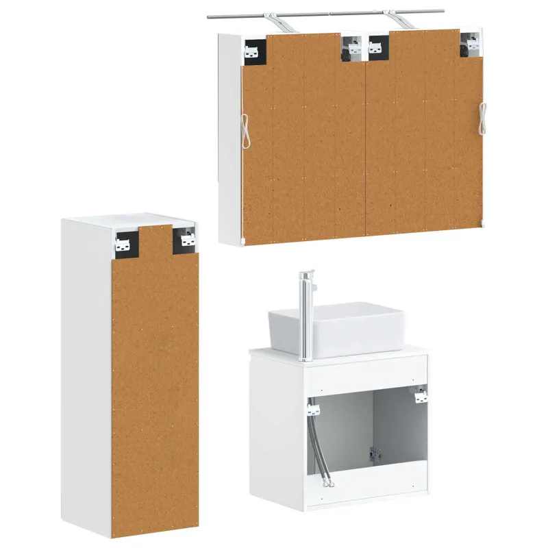 Vonios baldų rinkinys 4 pcs Balta Apdirbta mediena ir stiklas