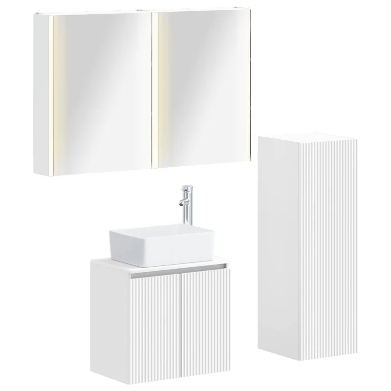 Vonios baldų rinkinys 4 pcs Balta Apdirbta mediena ir stiklas