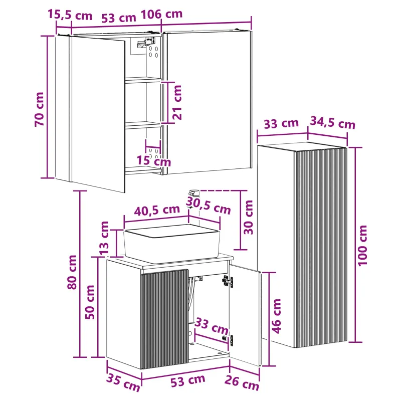 Vonios baldų rinkinys 4 pcs Sonoma ąžuolas