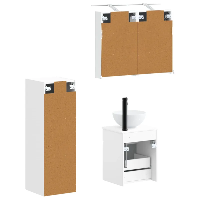 Vonios baldų rinkinys 4 pcs Balta Apdirbta mediena ir stiklas