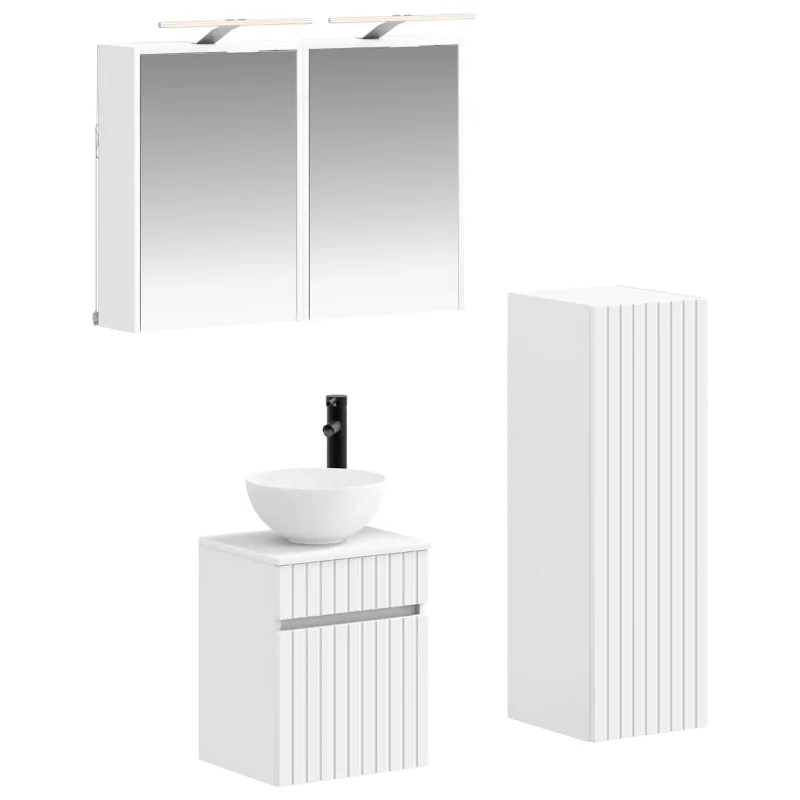 Vonios baldų rinkinys 4 pcs Balta Apdirbta mediena ir stiklas