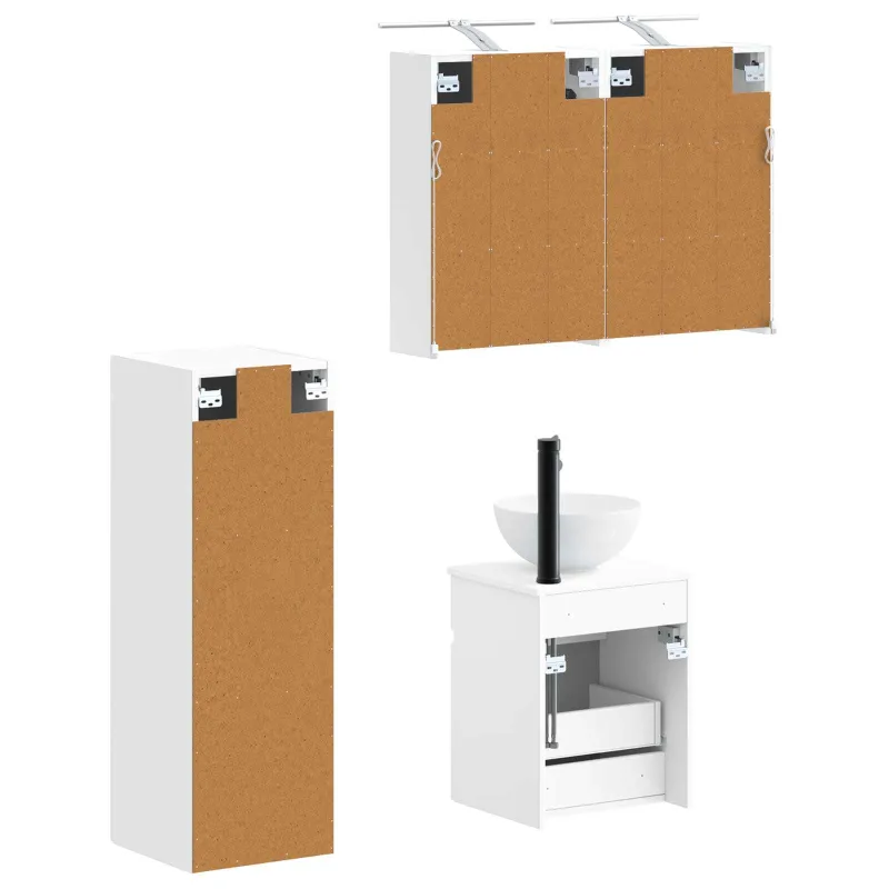 Vonios baldų rinkinys 4 pcs Balta Apdirbta mediena ir stiklas