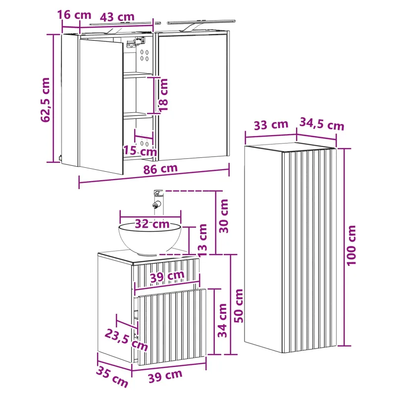 Vonios baldų rinkinys 4 pcs Pilka Sonoma
