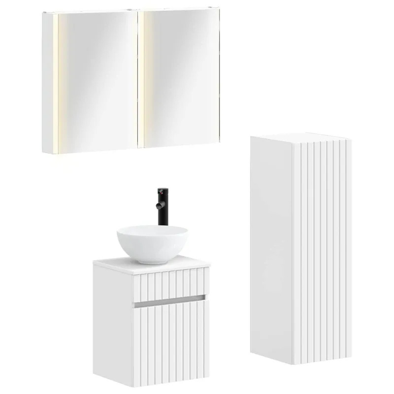 Vonios baldų rinkinys 4 pcs Balta Apdirbta mediena ir stiklas