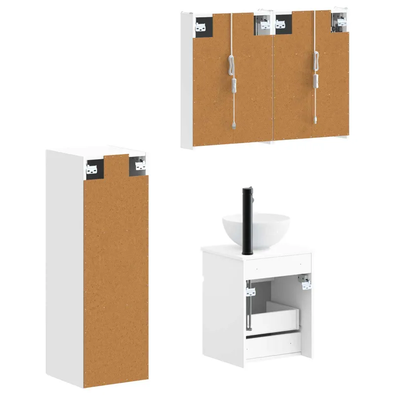 Vonios baldų rinkinys 4 pcs Balta Apdirbta mediena ir stiklas