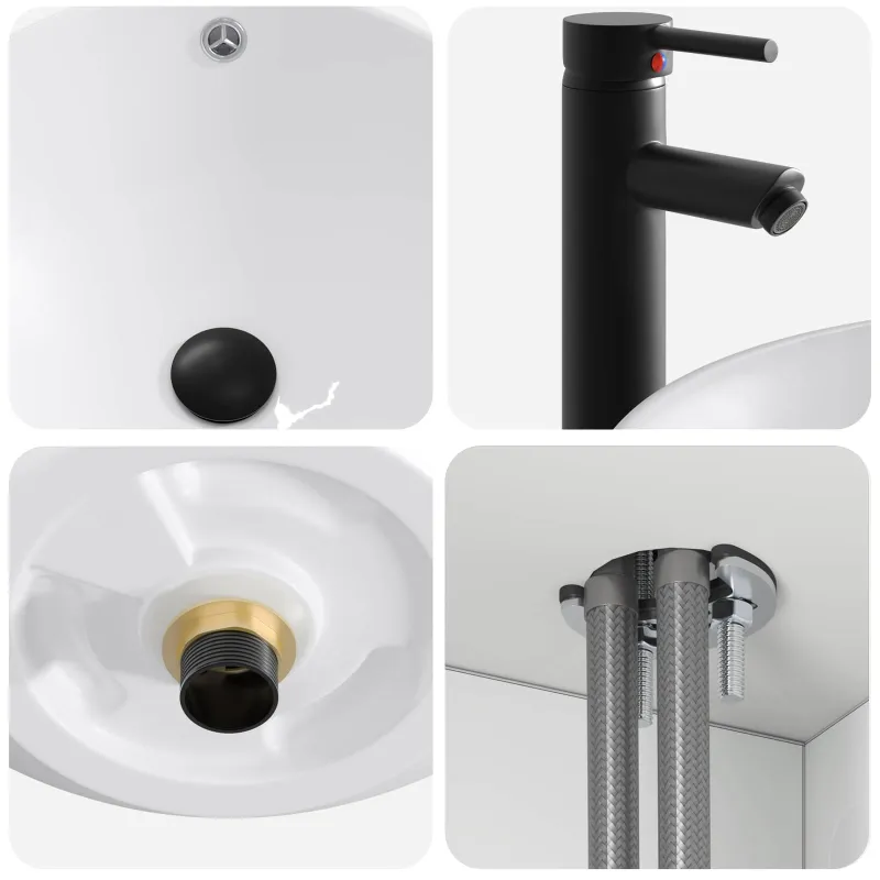 Vonios baldų rinkinys 4 pcs Balta Apdirbta mediena ir stiklas