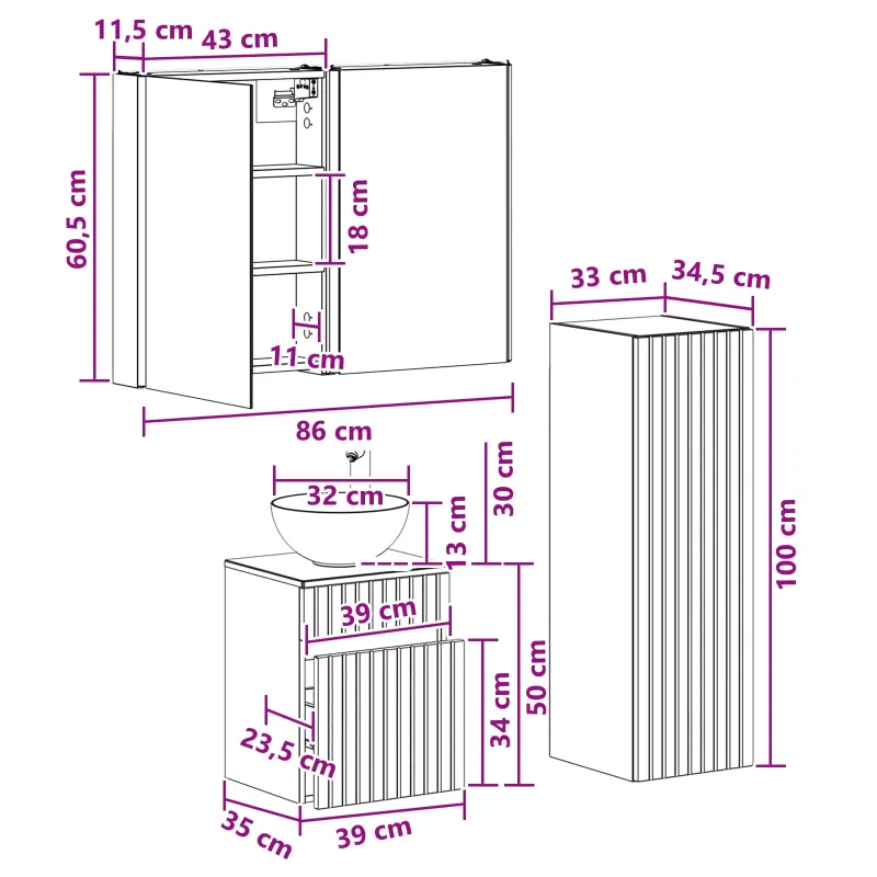 Vonios baldų rinkinys 4 pcs Pilka Sonoma