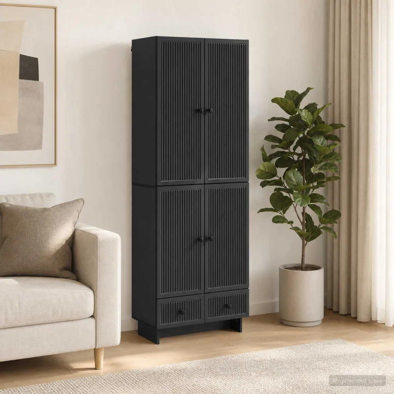 Spintelė 2 pcs Juoda 66 x 34,5 x 95 cm Apdirbta mediena