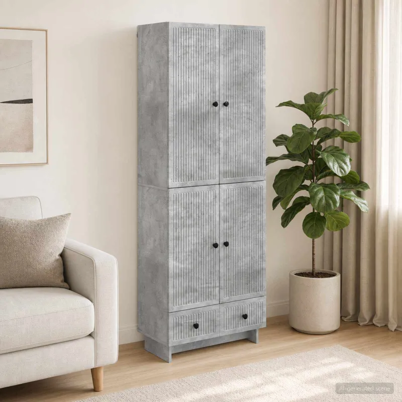 Spintelė 2 pcs Betono pilka 66 x 34,5 x 95 cm Apdirbta mediena