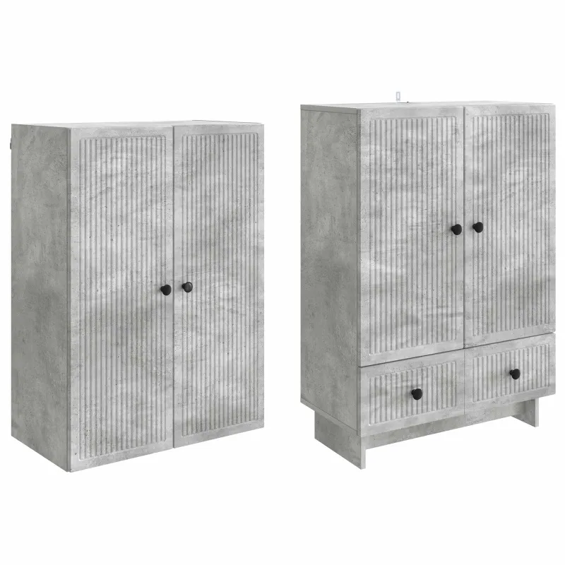 Spintelė 2 pcs Betono pilka 66 x 34,5 x 95 cm Apdirbta mediena
