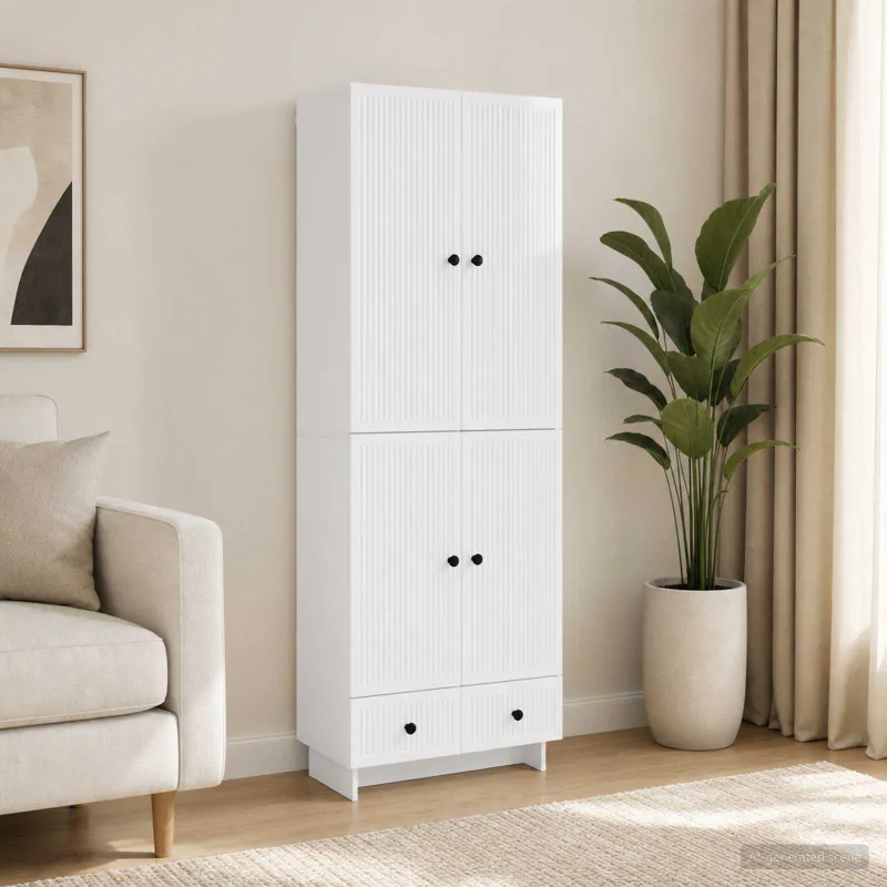 Spintelė 2 pcs Itin blizgi balta 66 x 34,5 x 95 cm