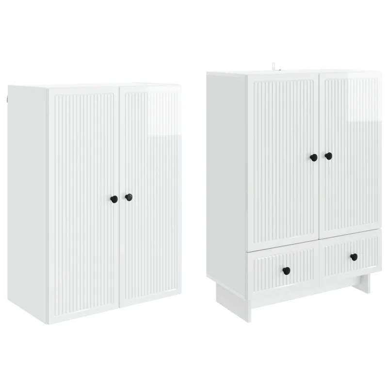Spintelė 2 pcs Itin blizgi balta 66 x 34,5 x 95 cm