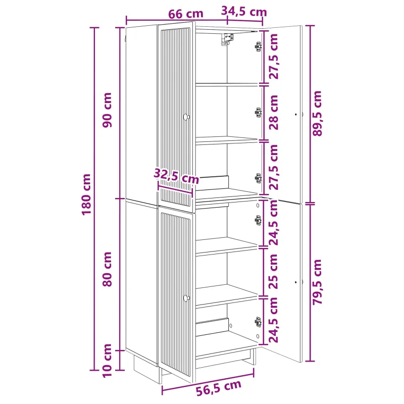 Spintelė 2 pcs Dūminio ąžuolo 66 x 34,5 x 90 cm