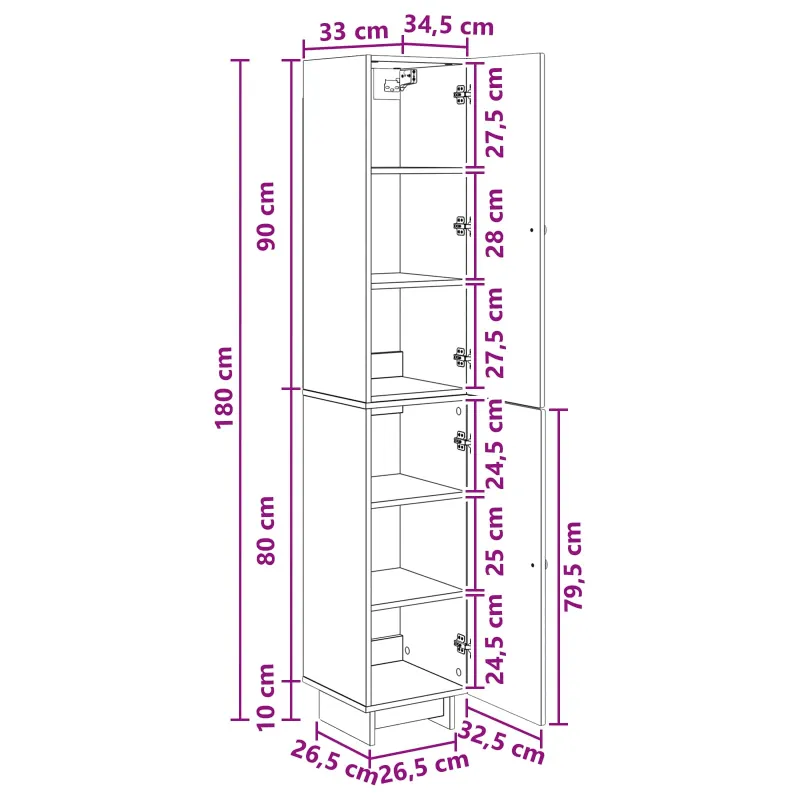 Spintelė 2 pcs Sendintos medienos 34,5 x 33 x 90 cm