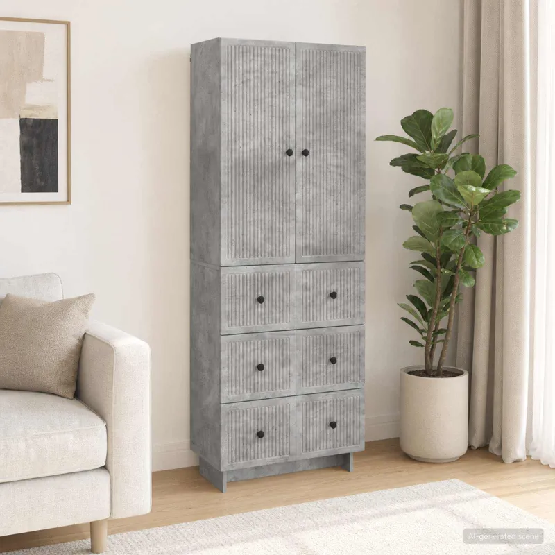 Spintelė 2 pcs Betono pilka 66 x 34,5 x 90 cm Apdirbta mediena