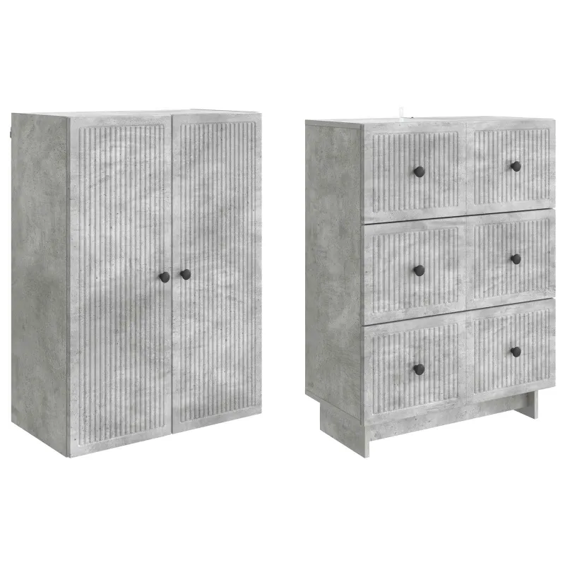 Spintelė 2 pcs Betono pilka 66 x 34,5 x 90 cm Apdirbta mediena