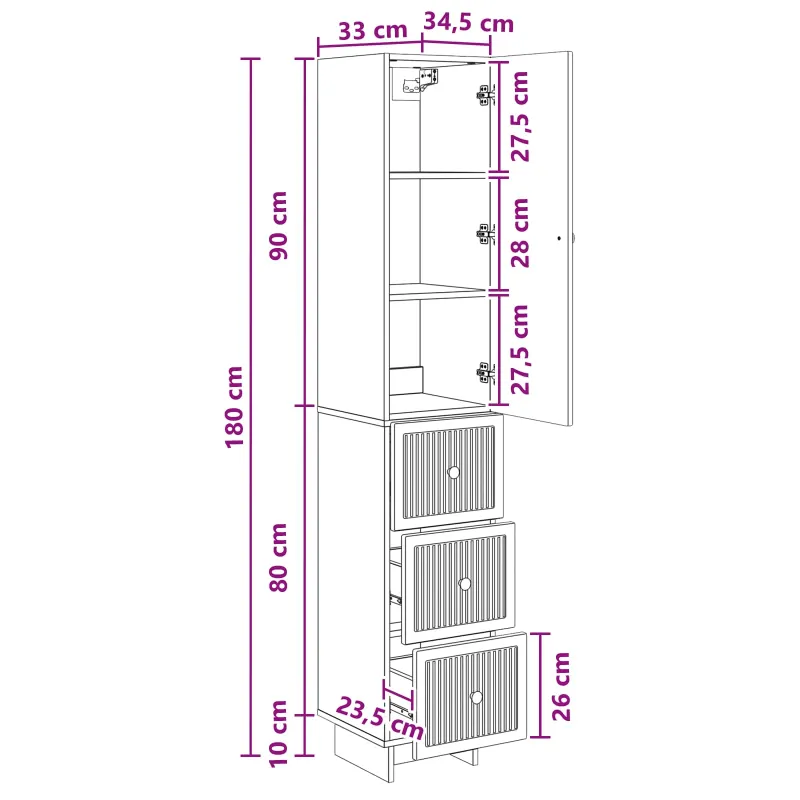 Spintelė 2 pcs 33 x 34,5 x 90 cm Apdirbta mediena