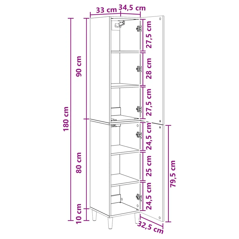 Spintelė 2 pcs 33 x 34,5 x 90 cm Apdirbta mediena